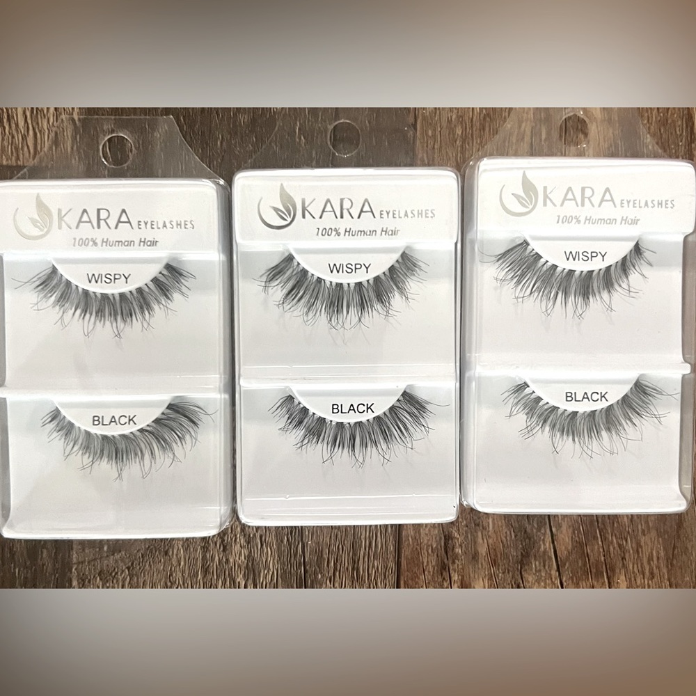 KARA BEAUTY 3 PairsNatural Human Hair Wispy Black Fake Eyelashes Makeup NEW